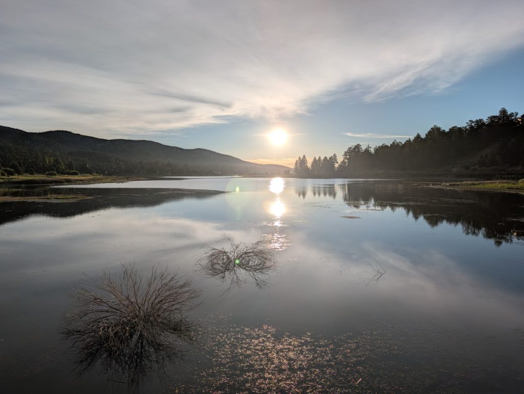 sun setting on big bear lake california hiking for wellness and grief