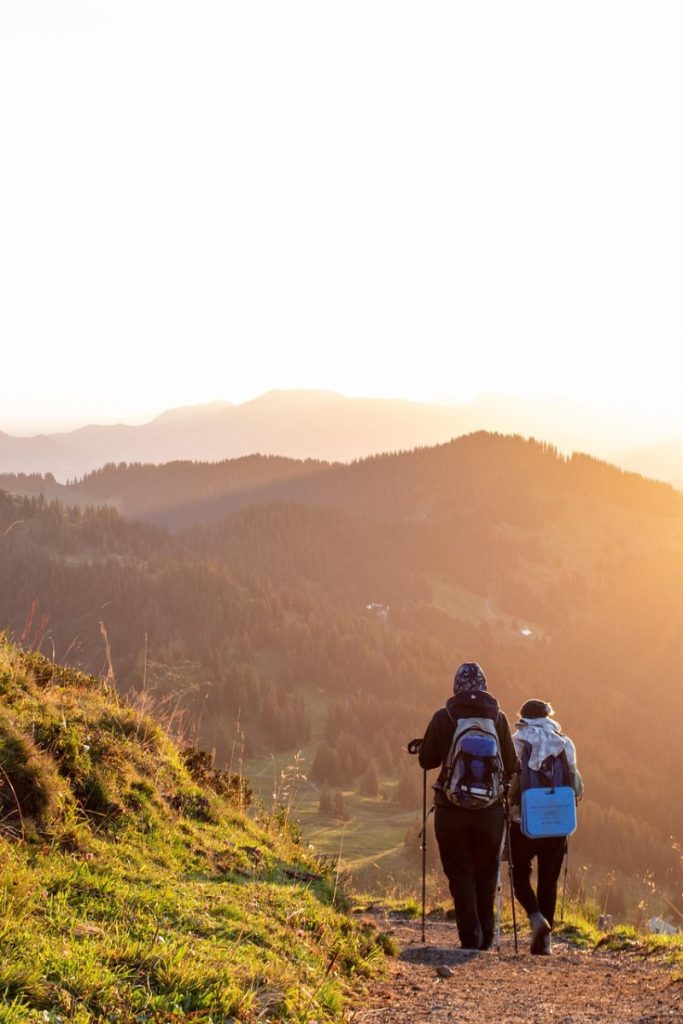 mountain, sunrise, sun, clouds, nature, alpine, weather, freedom, hiking, people